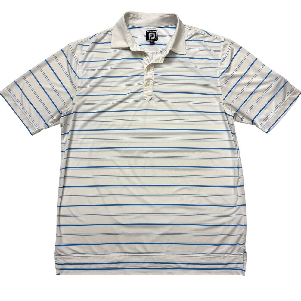 FootJoy FJ Golf Stretch Polo Shirt Mens Large White Blue Stripe Richter Park